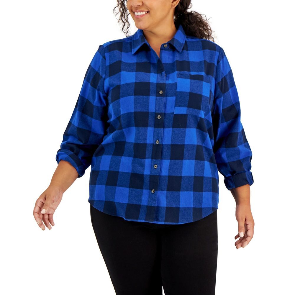 Style & Co. Plus Size Buffalo Plaid Shirt Industrail Blue Combo 2X